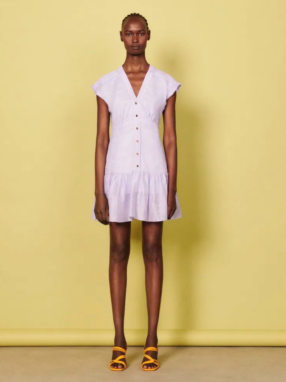 Sandro Lilac Pastel, Lavender V-Neck Button Front Mini Dress
